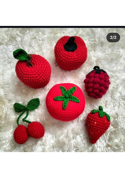 Amigurumi Meyve Sebze Seti Kırmızı Elma, Domates, Kiraz, Çilek...