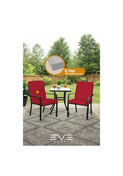 Eve Tekstil Bahçe - Salon - Balkon Arkalıklı Fermuarlı Bağlanabilir Yıkanabilir Sandalye Minderi 8 Adet Kırmızı