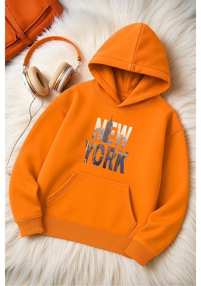 Uyguntarz New York Baskılı Oversize Sweatshirt Turuncu