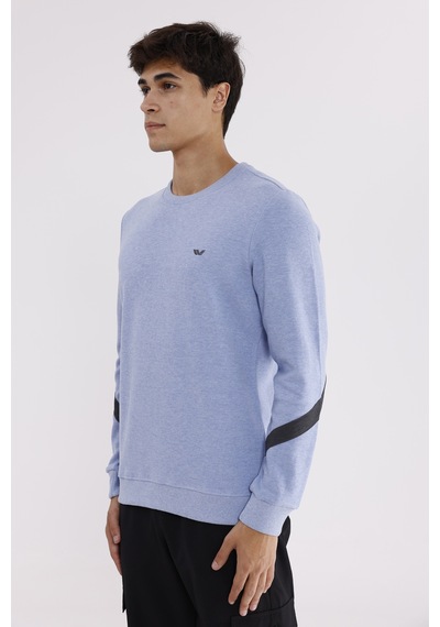 Rowinger Kol Şerit Detaylı Yuvarlak Yaka Göğüs Logolu Rahat Kalıp Mevsimlik Sweatshirt Baby Blue