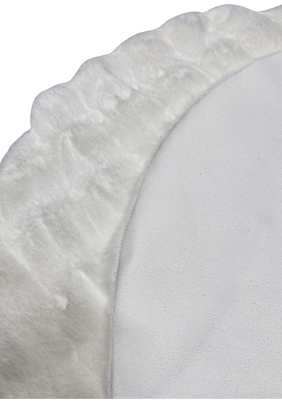 Tavşan Tüyü Beyaz Elips Bubble Peluş Düz Renk Premium Süet Tabanlı Kaymaz Halı