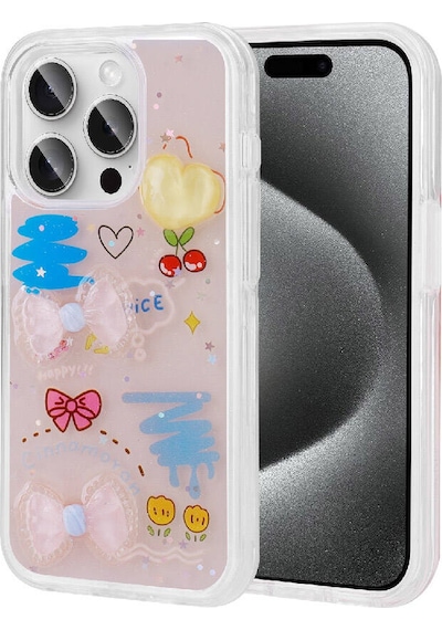 Apple Uyumlu iPhone 15 Pro Max Kabartma Figürlü Parlak Uzrm Minimini Silikon Kılıf-pembe Pembe
