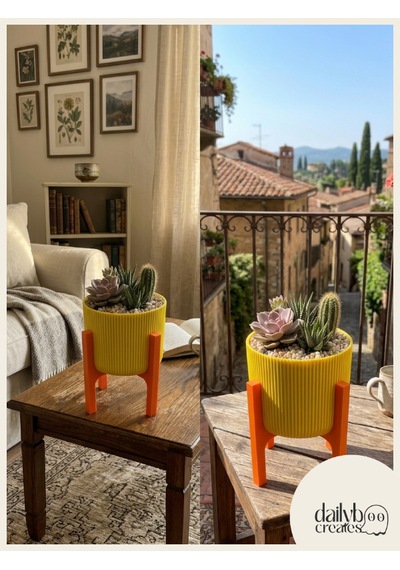 2 Renkli Ayaklı Saksı-modern Tarzlı Dekoratif Saksı-çiçek Ve Bitki Saksısı Sarı
