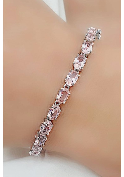 Sky Diamond Pink Morganit Taşlı 925ayar Gümüş Su Yolu Bileklik Gümüş