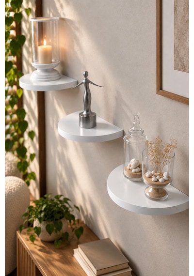 Sulorahome 3'lu Oval Duvar Rafı Beyaz 115 Cm