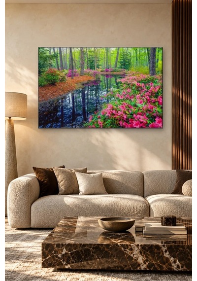 Fida Pembe Açelyalı Orman Göleti Canvas Tablo Çok Renkli