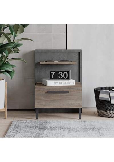 Robin Home Denver Komodin 2 Çekmeceli Metal Ayaklı Kahve-Beton  D5