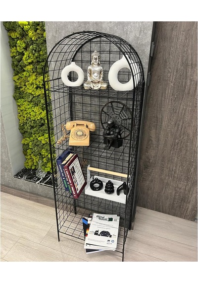 Modern Dekoratif Tel Metal Kitaplık & Çiçeklik Raf - Siyah Diğer