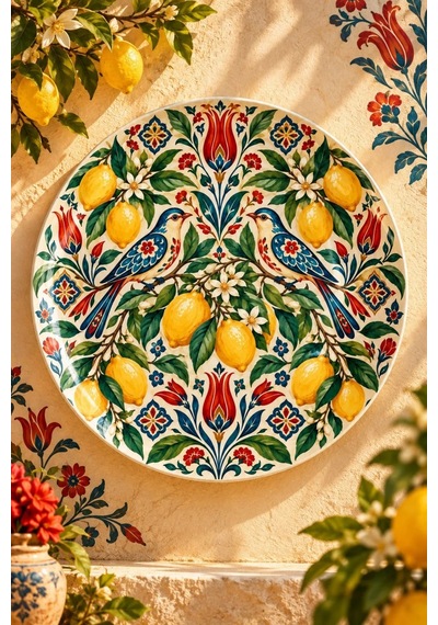 Dekoratif Duvar Tabağı Limon Ve Anadolu Motifleri Dekorlu Seramik Tabak Mor