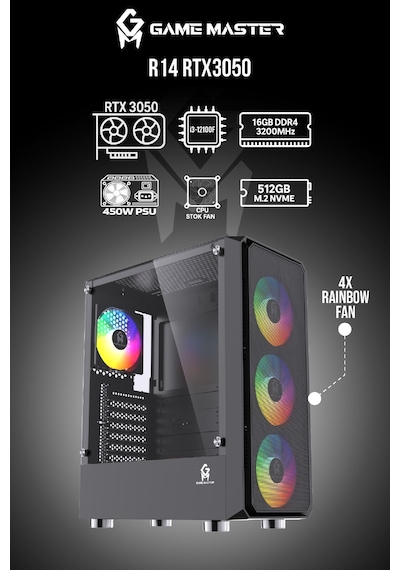 Game Master R14 i3-12100F 16 GB 512 GB M2 SSD RTX3050 Free Dos Masaüstü Oyuncu Bilgisayarı