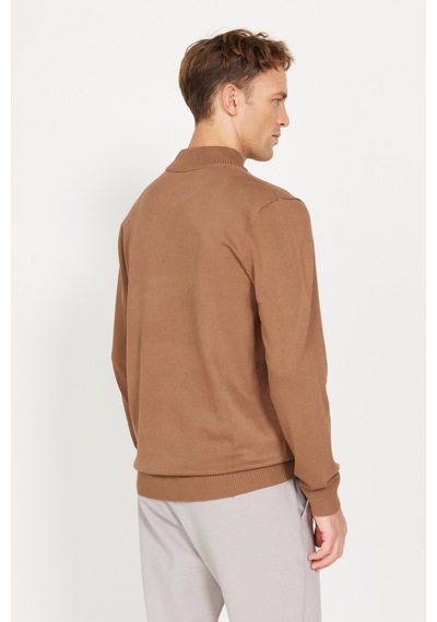 AC&Co / Altınyıldız Classics Erkek Vızon Standart Fit Normal Kesim Yarım Balıkçı Yaka Triko  Kazak Vizon