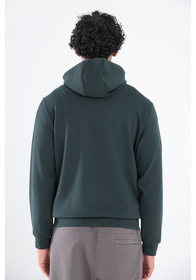 Rowinger Modal Kumaş Kapüşonlu Fermuarlı Kontrast Detaylı Erkek Sweatshirt Darkgreen