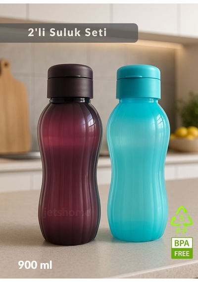2'li Suluk Bpa Free Ofis-spor-okul Matarası Pp-5 Mürdüm-mavi 900 Ml Bordo - Mavi