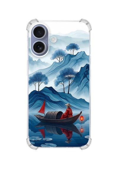 Printify Apple iPhone 16 İle Uyumlu Simya Serisi Sonsuz Akış Tasarımlı Uv Baskılı Köşe Korumalı Antişok Kılıf Şeffaf