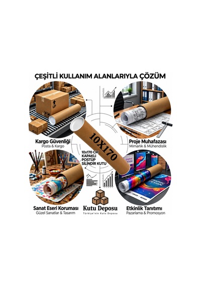 10x170 Cm Kapaklı Silindir Postüp Rulo Gönderi Kutusu 1 Adet