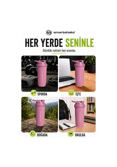 Smartshake Reforce Paslanmaz Çelik Serisi 900 Ml Rose Pembe Protein Shaker