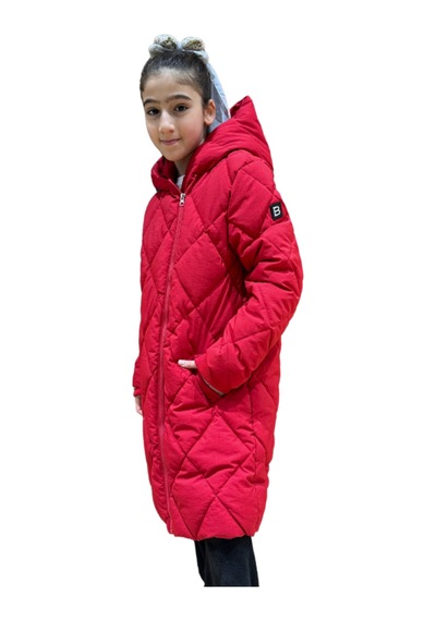 Kız Çocuk Kapüşonlu Kaban 51329 Kırmızı