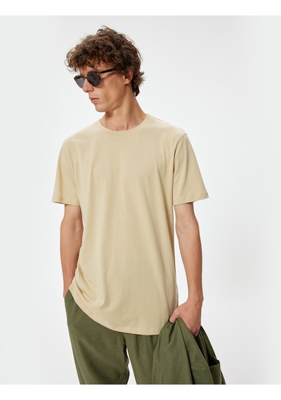 Koton Basic Tişört Slim Fit Bisiklet Yaka Kısa Kollu Bej 4sam10842hk Ekru