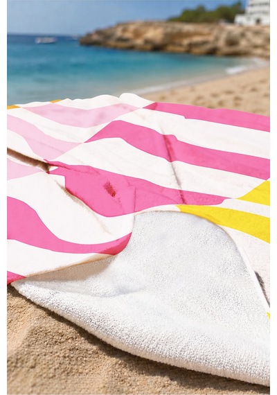 Çizgili Renk Bloklu Modern Plaj Havlusu - Akdeniz Stili Pembe Turuncu Hızlı Kuruyan Mikrofiber Havlu Çok Renkli