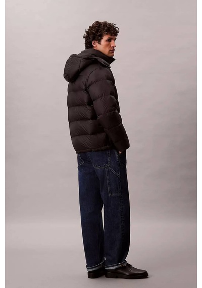 Calvin Klein Erkek Normal Kalıp Çıkarılabilir Kapüşonlu Şişme Mont - Siyah Black