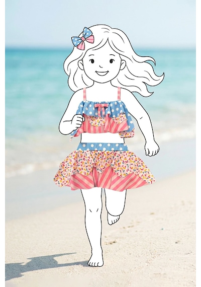 Zuzunga Fırfırlı Kız Çocuk Renkli Şeker Desenli Bikini Takımı Pembe