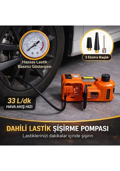5 Ton Elektrikli Kriko Seti 12v, 3 Ü 1 Arada Hidrolik Araç Krikosu Somun Sıkma Tabancası Hava K