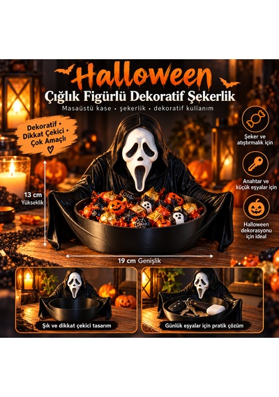 Halloween Çığllık Figür Dekoratif Şekerlik Ve Masaüstü Kase
