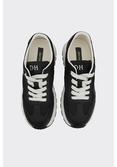 Derinet Comfort Taban Kadın Bağcıklı Sneaker Siyah Siyah
