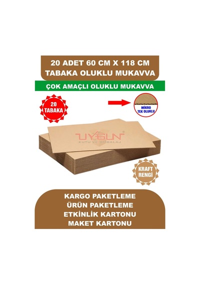 20 Adet 60cm X 118cm Baskısız Tabaka Oluklu Mukavva, Çocuk Etkinlik Kartonu, Maket Kartonu, Kargo Kartonu