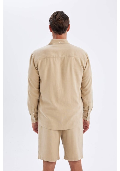 DeFacto Relax Fit Polo Yaka Kısa Kollu Keten Karışımlı Pamuklu Uzun Kollu Gömlek C1106AX24SMBG732 DeFacto Relax Fit Polo Yaka Kısa Kollu Keten Karışımlı Pamuklu Uzun Kollu Gömlek C1106AX24SMBG732