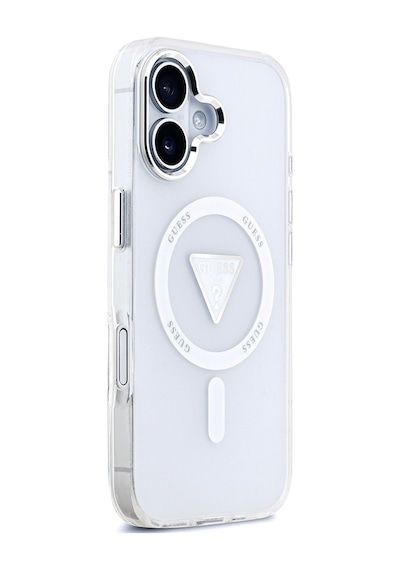 Apple Uyumlu iPhone 17 Kılıf Guess Lisanslı M-safeli Iml Baskıüçgen Logolu Metal Kamera Çerçeveli Şeffaf Şeffaf