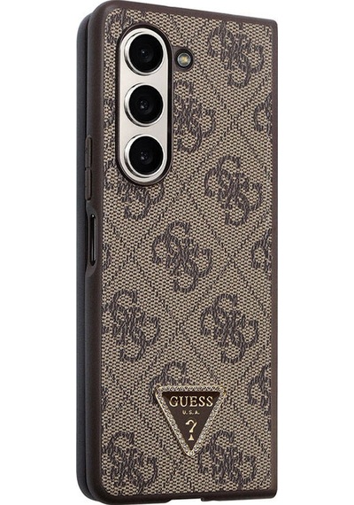 Galaxy Z Fold 5 Uyumlu Kılıf Guess Lisanslı Pu Deri Taşlı Üçgen Logo 4g Desenli Strass Siyah
