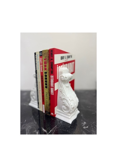 Klasik Motifli Kitap Tutucu Beyaz İkili Set Raf Aksesuarı
