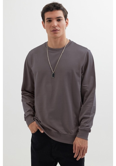 Tudors Erkek Relax Fit Rahat Kesim %100 Pamuk 2 İplik Bisiklet Yaka Koyu Gri Sweatshirt-41521 Koyu Gri