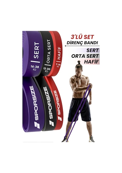 30 + 38 Kg Power Loop Direnç Bandı Kas Geliştirme Fitness Crossfit Barfiks Lastiği Kırmızı + Siyah + Mor