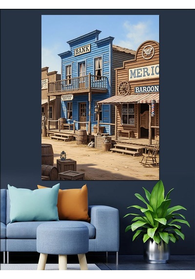 Ahşap Tablo Vahşi Batı Kasabası Saloon