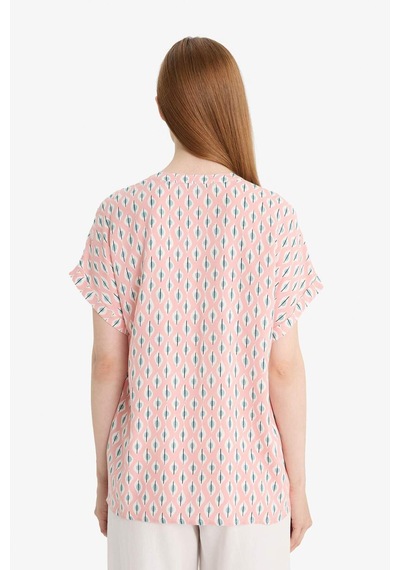 Defacto Regular Fit Apaş Yaka Desenli Kısa Kollu Gömlek I6173az25smpn70 Pembe