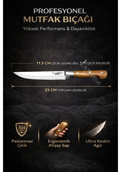 Lazbisa Mtf-003 Hand Craft Mutfak Bıçak Seti Et Ekmek Sebze Meyve Bıçağı 3 Lü Set Günlük Kullanım