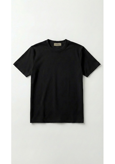 Unisex Düz Renk Bisiklet Yaka Basic Tişört Siyah