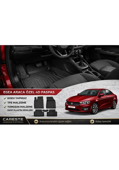 Fiat Egea 4d Paspas 2015-2024 Uyumlu Tpe Kauçuk Havuzlu Paspas Seti Koku Yapmaz Yumuşak Araca Özel