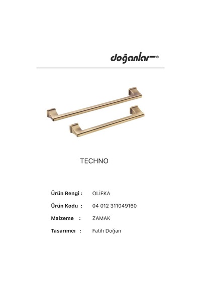 Doğanlar Techno 160 mm Mobilya Kulp Olifka Antik Sarı