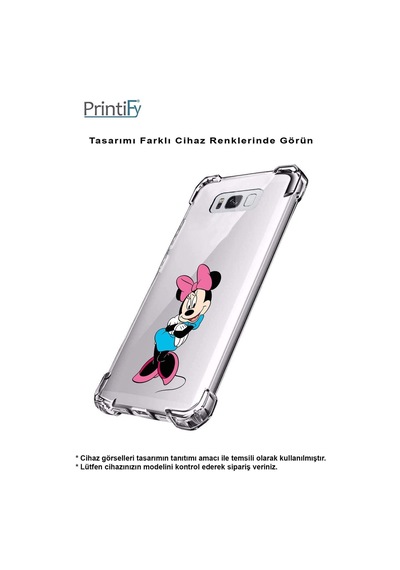 Huawei Y9 Prime 2019 Köşe Korumalı Antişok Kapak Minnie Mouse Tasarımlı Şeffaf Kılıf