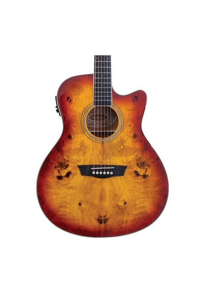 Washburn Dfbacea Deep Forest Burl Ace Amber Fade Elektro Akustik Kesik Kasa Sahne Preamp Sistemi