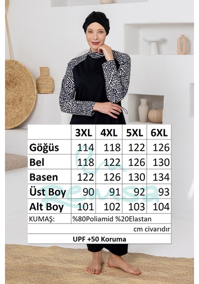 Adasea Uv Korumalı Büyük Beden Likralı Tam Kapalı Tesettür Mayo 1801 Siyah02 Siyah