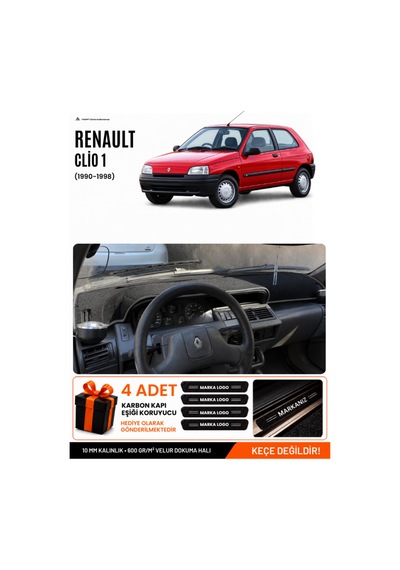 Renault Clıo 1 1990-1998 Uyumlu Torpido Koruma, Torpido Örtüsü, Torpido Kılıfı - Siyah Gri