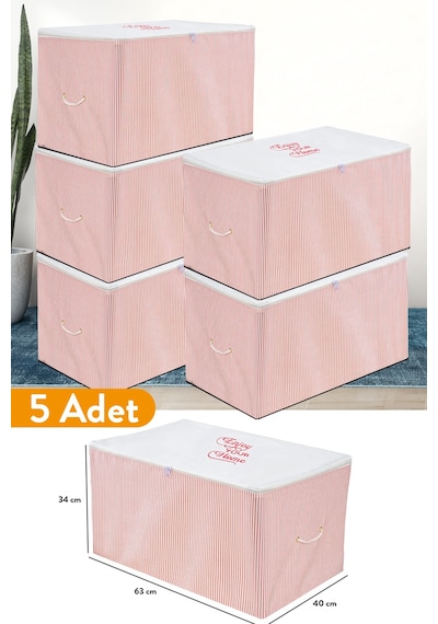 Serstil 5 Adet - Orta Boy Pembe Çizgili Hurç 63 X 40 X 34 Cm