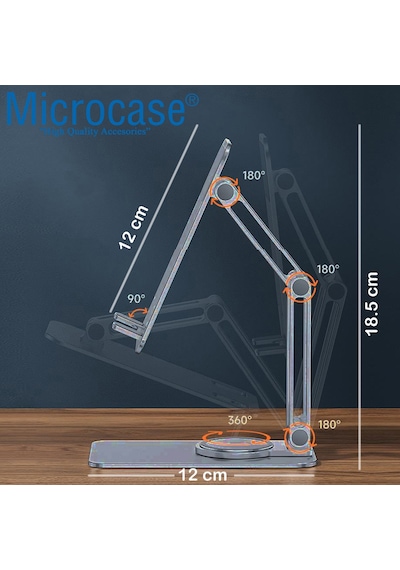 Microcase AL3758 360 Döner Uzayabilir Masaüstü Telefon Tablet Stand Metal