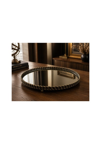 Sleep Nova 3561614213 Bronz Metal Çerçeveli Aynalı Dekoratif Tepsi 35 X 13 Cm