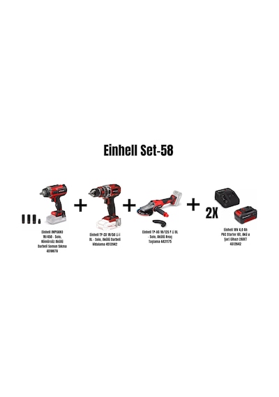 Einhell Set-58 Einhell Impaxxo 18/450 Kömürsüz Akülü Darbeli Somun Sıkma+einhell Tp-cd 18/50 Li-i Bl Akülü Darbeli Vidalama+einhell Tp-ag 18/125 F Li
