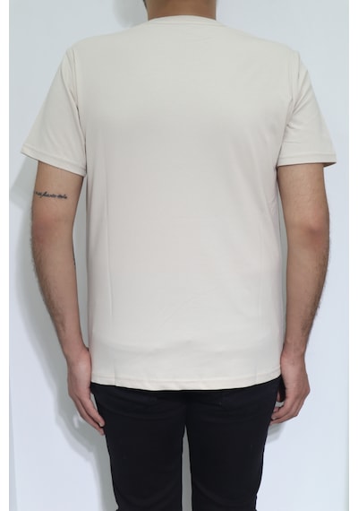 Santa Dmc Tekstil Erkek Düz Spor Kesim Normal Kalıp Bisiklet Yaka T-shirt Krem